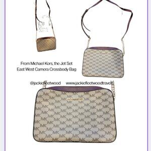 Michael Kors East West Camera Signature Saffiano Brown Leather Crossbody Bag